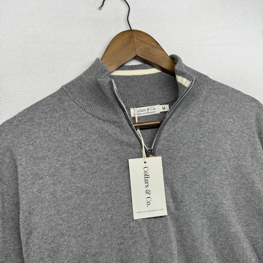 Collars Co Sweater Mens Medium Gray Quarter Zip Cotton Cashmere Solid Preppy NEW
